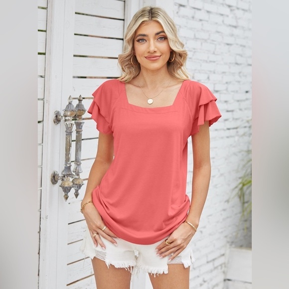 Just For Today Square Neck Flutter Sleeve Top - Picture 1 of 3